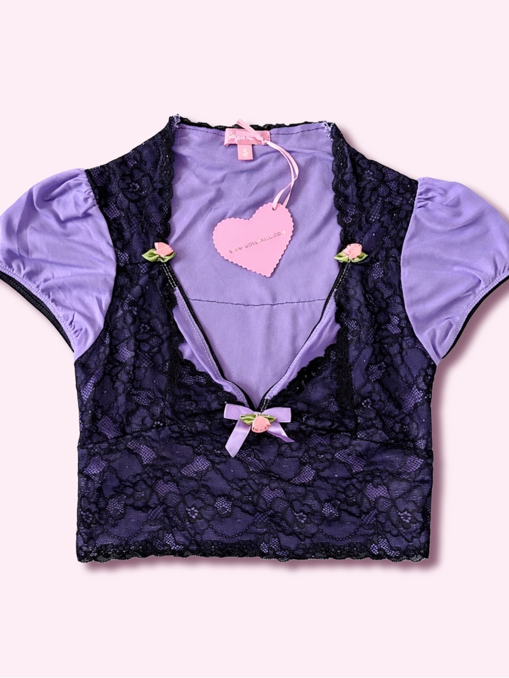 Sugar Thrillz Socialite Princess Crop Top NWT Small Dollskill Lace Mesh Peasant